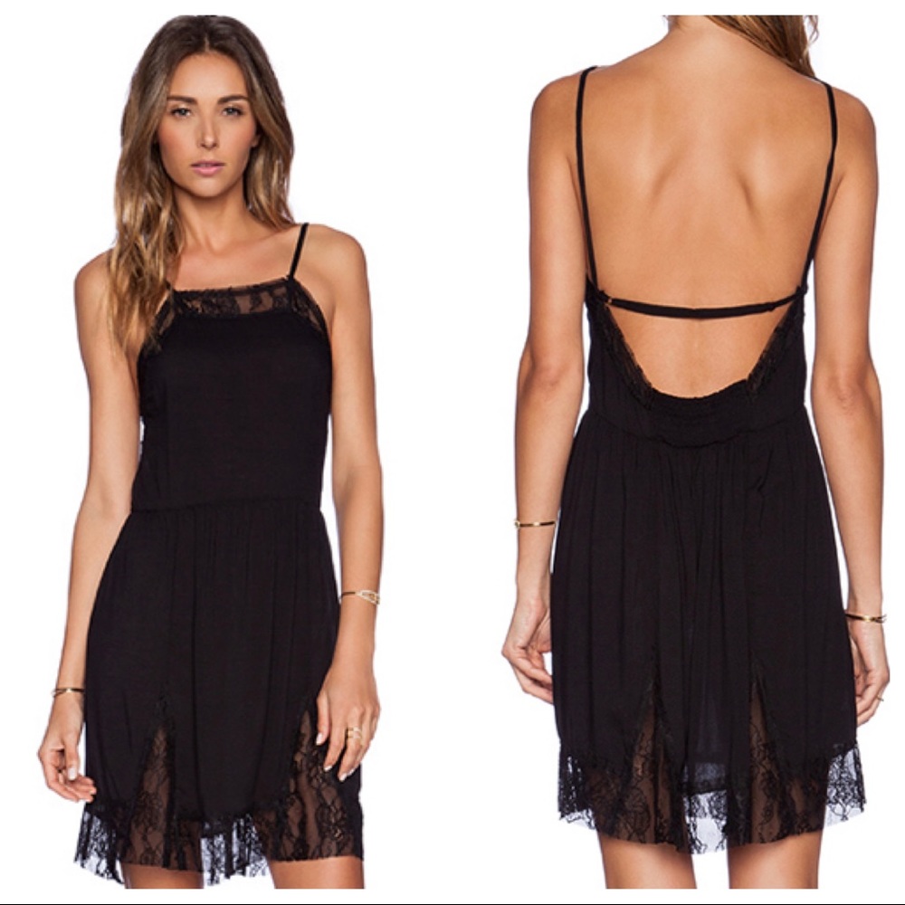 NWT FREE PEOPLE BLACK Lace Inset Swing Slip Dress